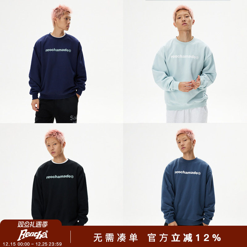 REOCHA热呈春秋基础印花情侣重磅廓形国潮潮牌套头情侣圆领卫衣男