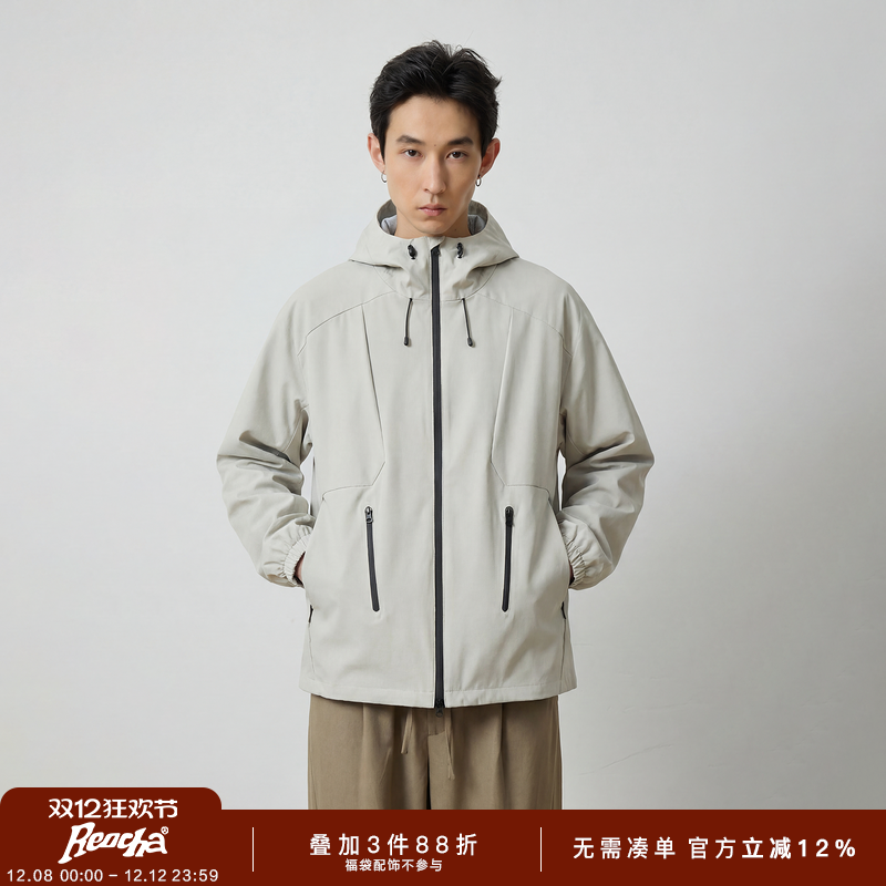 REOCHA热呈秋冬户外休闲多结构拼接防水连帽冲锋衣夹克外套男女
