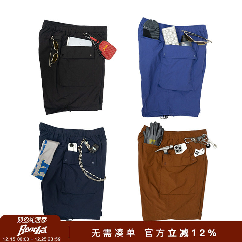 REOCHA热呈25夏季格纹口袋短裤宽松多口袋户外工装裤沙滩裤男