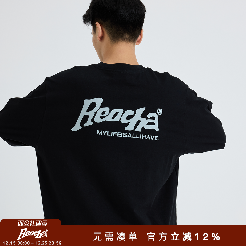 REOCHA热呈秋季印花美式长袖T恤男秋冬纯棉圆领情侣宽松潮牌上衣