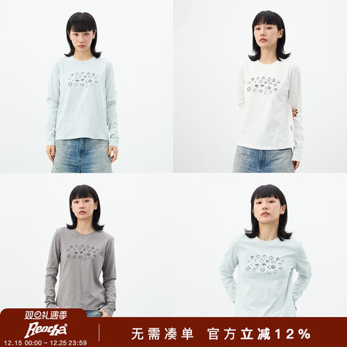 REOCHA热呈25修身简约日常通勤百搭吊坠印花打底长袖T恤打底女