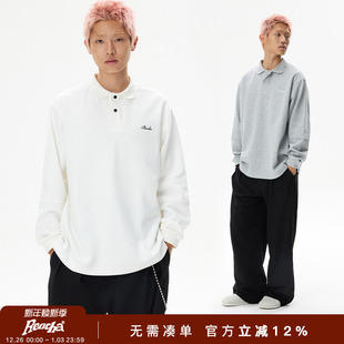 POLO衫 REOCHA热呈logo刺绣长袖 T恤男头翻领潮牌国潮复古宽松美式