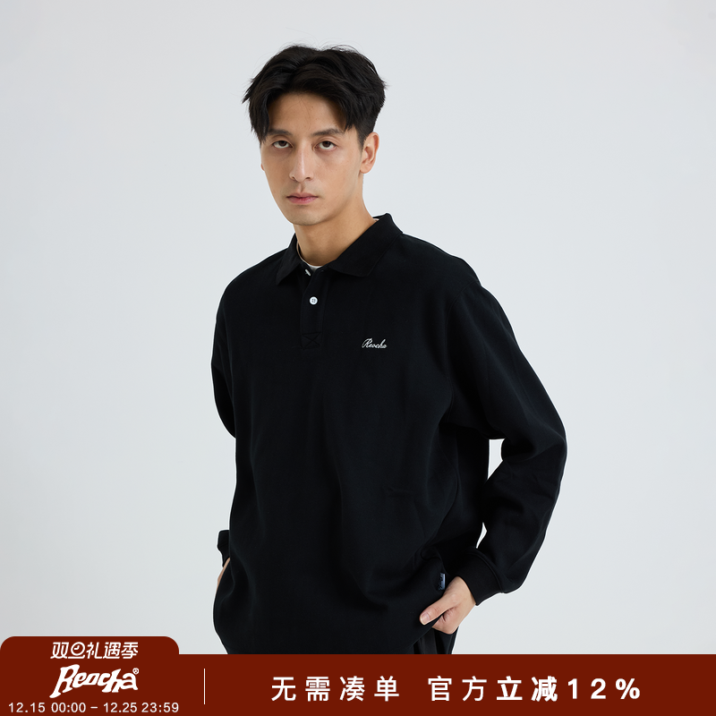 REOCHA热呈25秋季新款刺绣长袖T恤男翻领潮牌复古宽松美式POLO衫