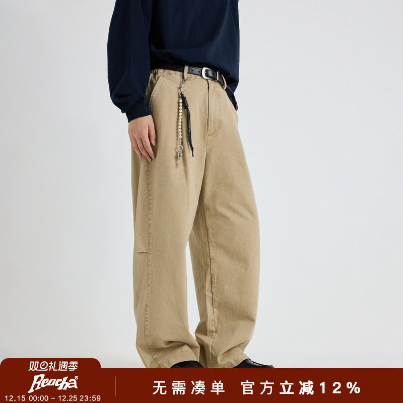 REOCHA热呈「日常通勤」洗水弧形直筒宽松弯刀版型长裤休闲长裤男