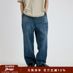 REOCHA热呈25AW新款 男女 水洗做旧cleanfit泼墨直筒牛仔裤