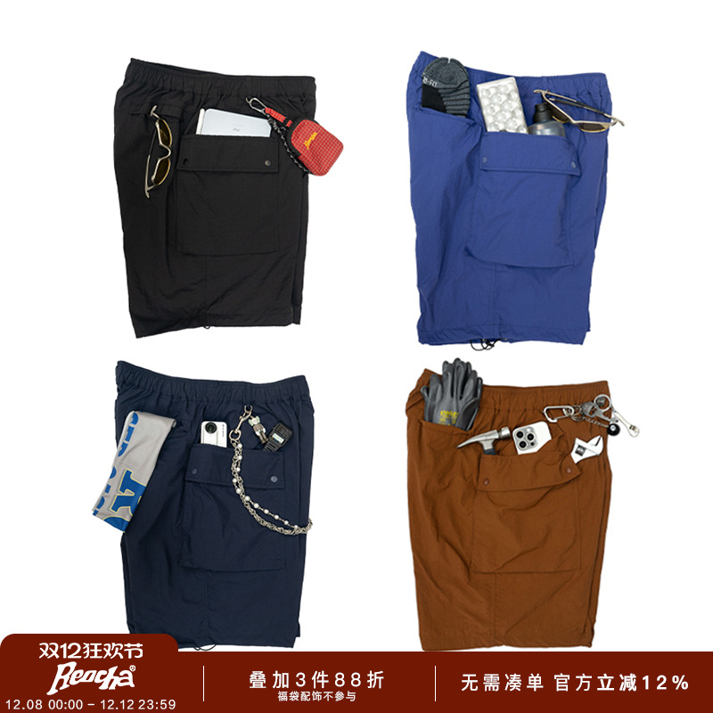 REOCHA热呈25夏季格纹口袋短裤宽松多口袋户外工装裤沙滩裤男