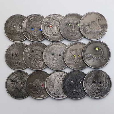 16枚蒙古动物镶钻纪念币 高浮雕镶钻银币纪念章500图格里克外币