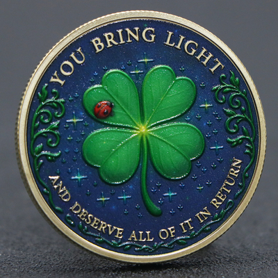 四叶草幸运金币 好运币电镀立体浮雕金属镀金银纪念章徽章礼品