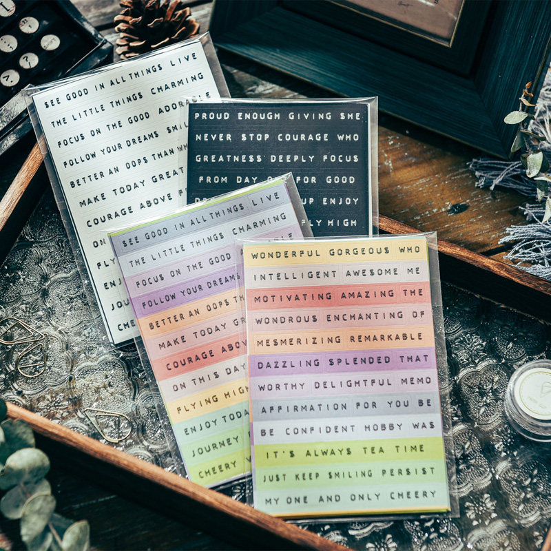 茱迪手工 盐系轻复古艺术字体句子贴纸 8张/套 4款可选