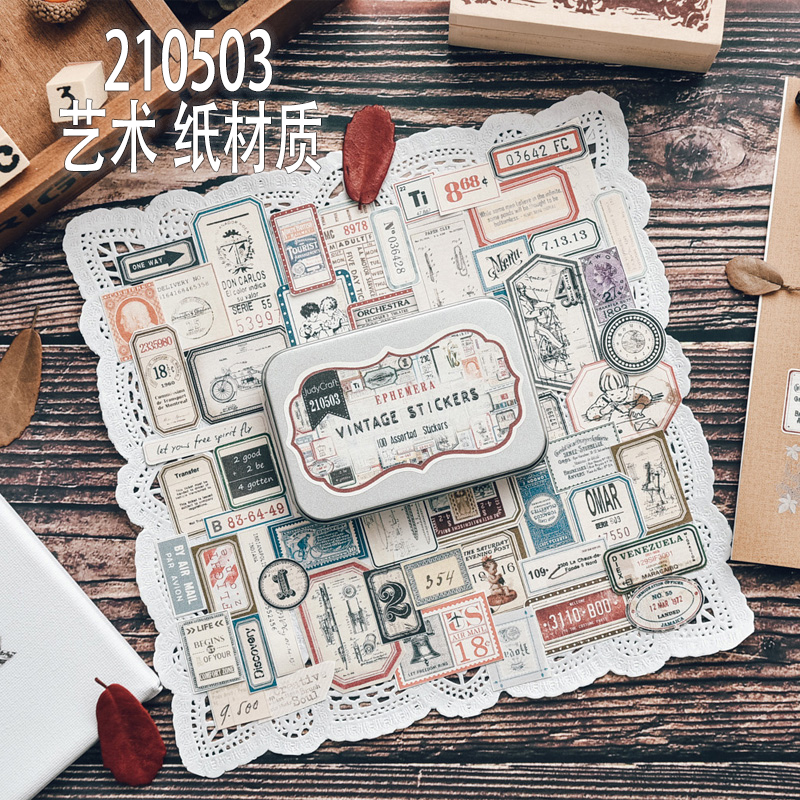 茱迪手工 手帐素材贴纸艺术纸标鉴 铁盒 图案不同哦