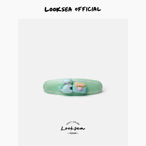 Looksea official韩系清新薄荷绿猫咪甜品发夹少女儿童刘海夹头饰