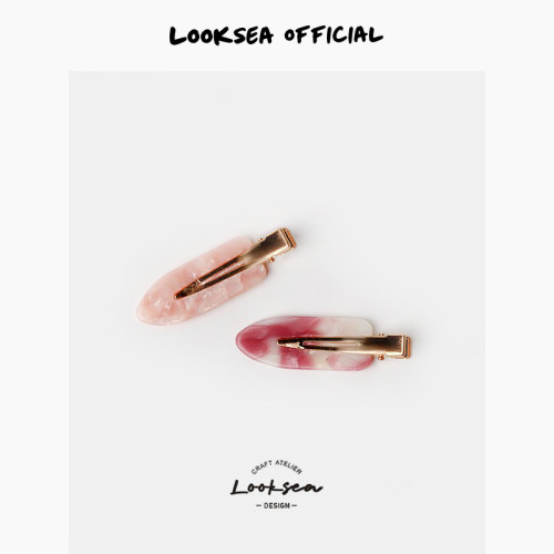 Looksea official韩系樱花粉发夹醋酸无痕夹鸭嘴夹前额侧边刘海夹