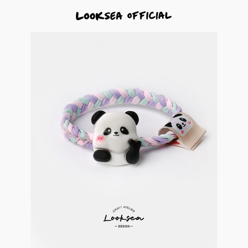 Looksea official可爱熊猫头绳简约高马尾皮筋原创卡通学生发绳