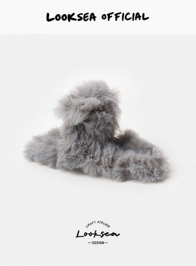 Looksea official秋冬日韩发夹子毛绒纯色抓夹甜美女后脑勺鲨鱼夹