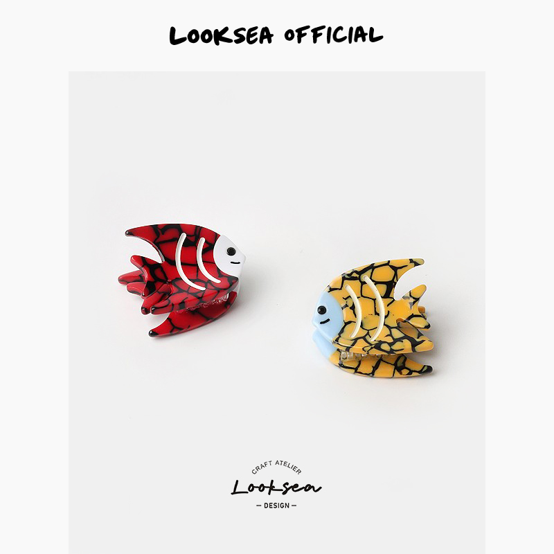 Looksea official新款海洋小鱼小抓夹醋酸小号发夹半扎发刘海夹女