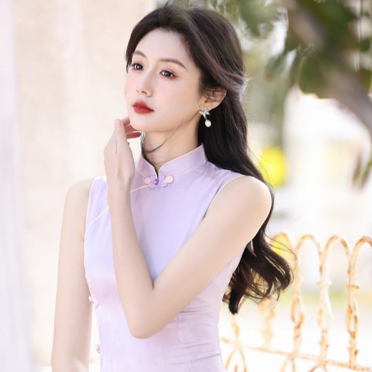 s紫色国风旗袍新中式感订婚礼服2026新款绝美气质连衣裙夏 无吊牌