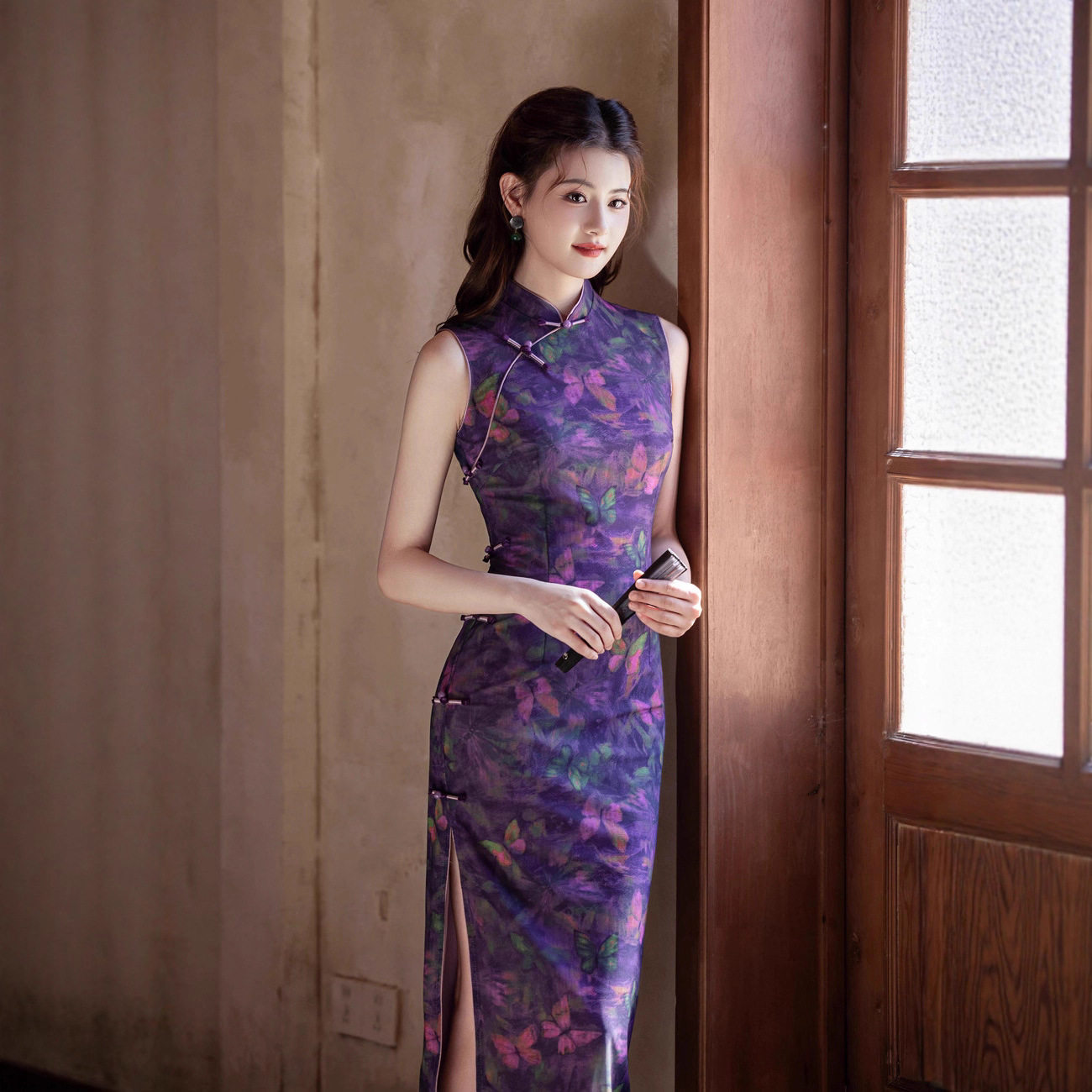 M紫色蝴蝶新中式少女感年轻款国风高级感小众优雅气质日常旗袍裙