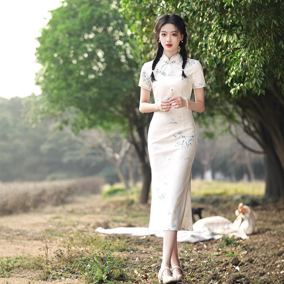 M素雅减龄新中式少女年轻款日常长款优雅改良旗袍连衣裙夏