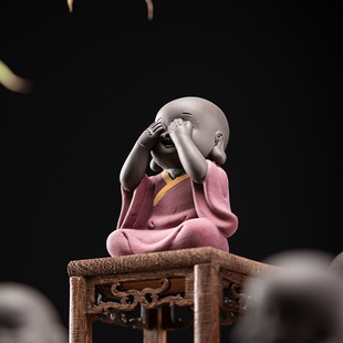 禅意紫砂不看不听不说三不小和尚创意茶宠摆件精品可养家用装饰品