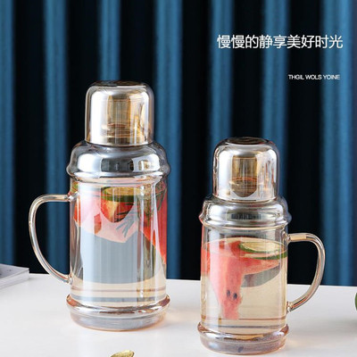 冷水壶 高硼硅玻璃一壶一杯套装 带把透明玻璃家用耐高温凉水壶