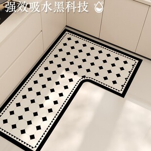 简约L型硅藻泥厨房地垫吸水耐脏长条防滑垫家用轻奢浴室吸水地垫