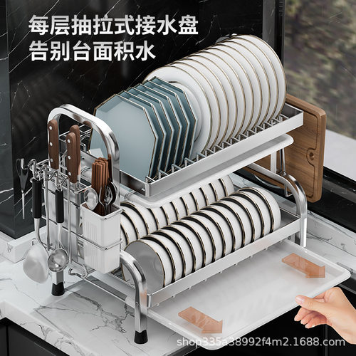 厨房不锈钢置物架洗碗槽落地沥水碗架刀架水槽多功能碗柜碗碟