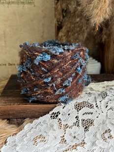 咿唔手混线-复古焦糖撞蓝色孤品钩针棒针编织毛线围巾帽子包包