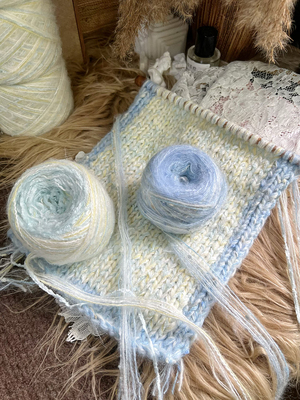 咿唔手混线-小清新围巾蓝色配色中细芭蕾包配线手工包包帽子发圈