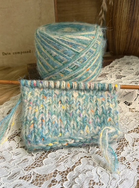 咿唔手混线-蓝绿色彩点复古特色钩针棒针编织毛线围巾帽子包包