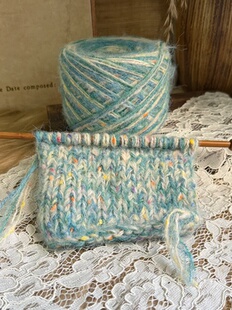 咿唔手混线-蓝绿色彩点复古特色钩针棒针编织毛线围巾帽子包包