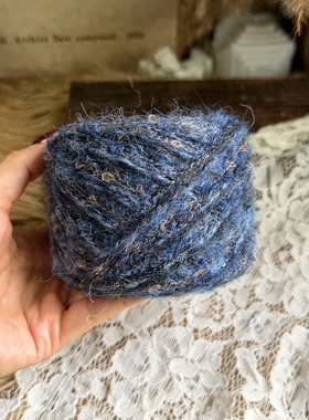 咿唔手混线-复古蓝棕色特色孤品钩针棒针编织毛线围巾帽子包包