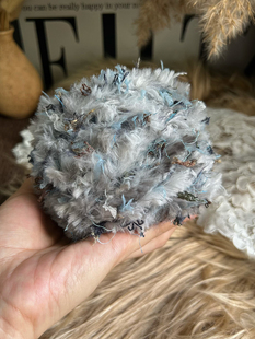 特色灰蓝色系仿皮草钩针棒针编织毛线帽子包包编织 咿唔手混线
