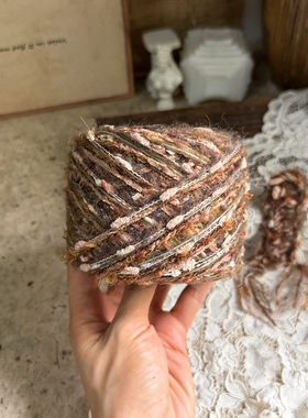 咿唔混线-秋冬新款棕绿色复古油画系特色钩织毛线diy棒针包包帽子