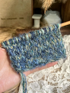 咿唔手混线-复古蓝绿色系油画钩针棒针编织毛线围巾帽子包包手工