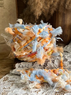 海盐汽水橘蓝色特色钩针棒针编织毛线帽子包包孤品 咿唔手混线