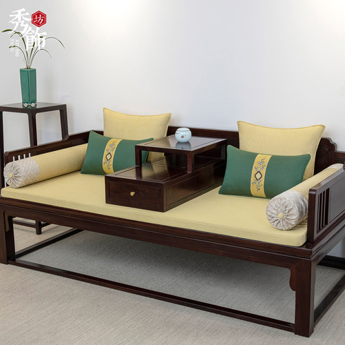新中式红木沙发座垫古典罗汉床坐垫靠垫海绵乳胶棕垫春夏焕新定制