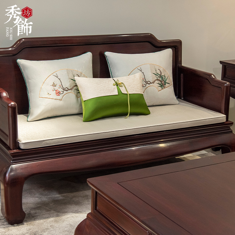 新中式红木沙发坐垫古典实木罗汉床座垫刺绣靠垫腰枕椅垫子定制