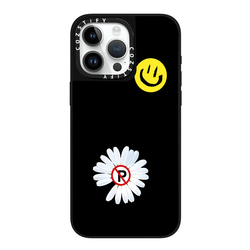黑底磨砂黑田菊花笑脸适用cozstify手机壳苹果iPhone16promax手机壳15pro14磁吸13镜面12保护壳