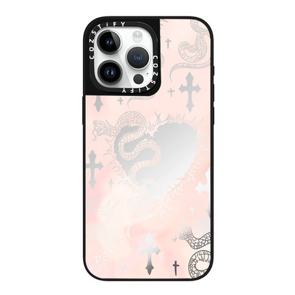 粉色十字架爱心荆棘蛇适用cozstify手机壳苹果iPhone16promax手机壳15pro14磁吸13镜面12保护壳香港潮牌手机