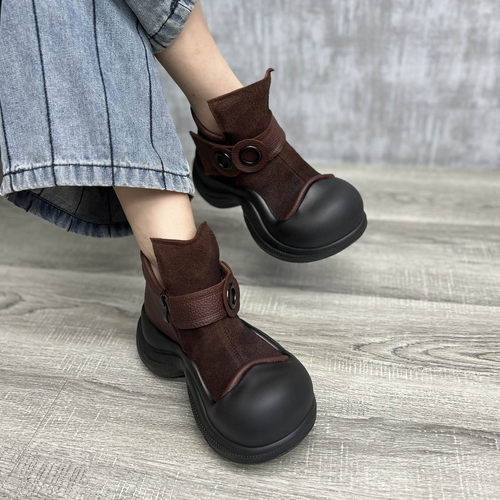 复古高端侧拉链马丁靴大头短靴