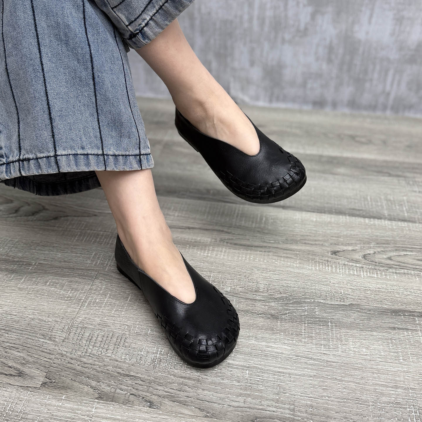 艺鞜2026年春夏新款真皮平底浅口一脚蹬懒人鞋编织软底妈妈单鞋女,女鞋,浅口单鞋,淘宝优惠券,粉丝福利购,淘宝优惠卷