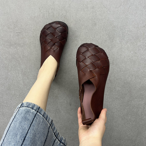 平底编织手工一脚蹬懒人单鞋女