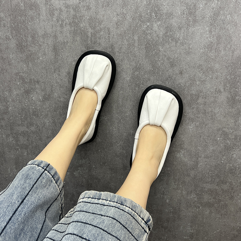 艺鞜2025年春季新款真皮圆头平底单鞋文艺复古一脚蹬懒人乐福鞋女