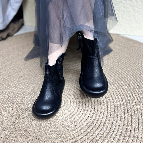 口袋厚底短靴侧拉链松糕马丁靴