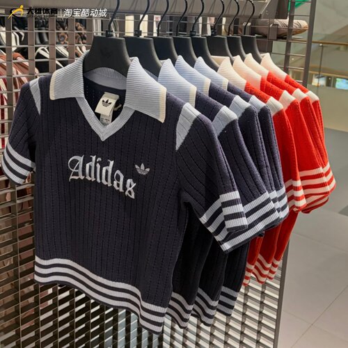 Adidas三叶草26年夏季女子针织翻领运动修身短袖T恤KT3048 KT3047