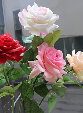 手感仿真花玫瑰花高档假花摆设