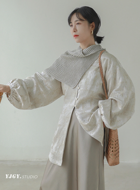 印计谷羽 原创设计自留款 新中式提花衬衫外套女春季新款上衣F696