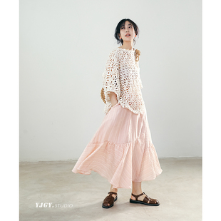 印计谷羽设计师原创自留撕边镂空短袖 上衣女夏小众高级感外搭F945