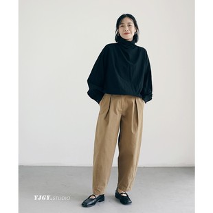 褶皱垂感阔腿裤 直筒裤 女秋季 英国小众宽松长裤 F404 新款 印计谷羽