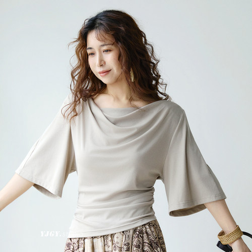 印计谷羽天丝荡领T恤女显瘦